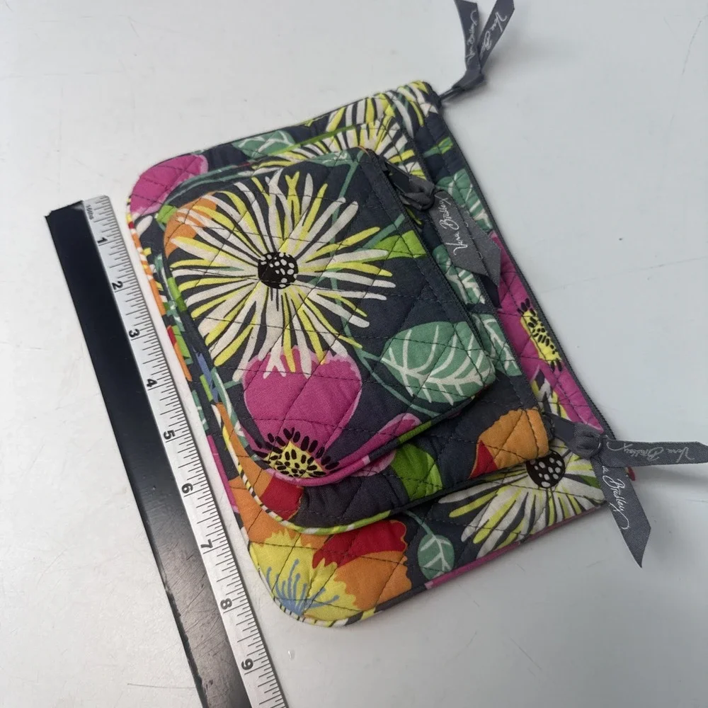 Vera Bradley JAZZY BLOOMS COSMETIC TRIO Set of 3 Travel Zip Organizer Cases